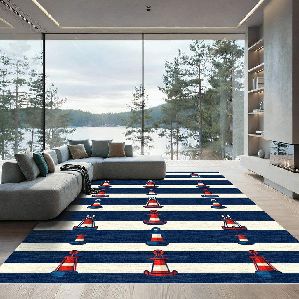 Nautical Buoy Red White Blue Stripe Rug