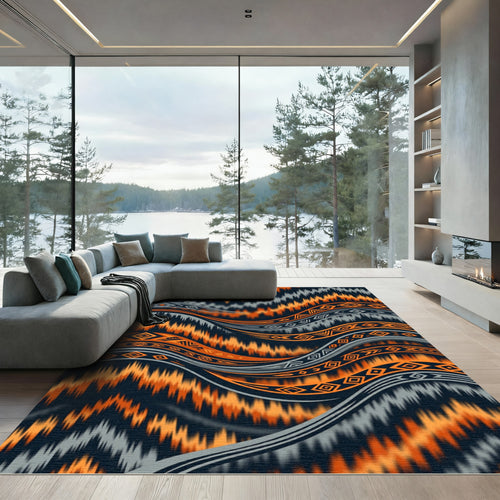 Abstract Burnt Orange Tribal Wave Rug