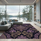 Opulent Purple Gold Ornate Damask Rug