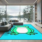 Cute Green Frog Character Illustration Rug