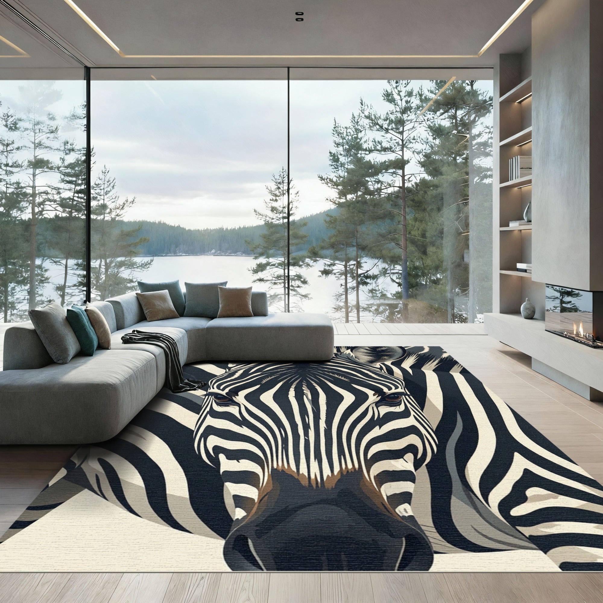 Striking Monochrome Zebra Face Close-up Rug