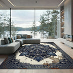 Ornate Blue Silver Victorian Medallion Rug