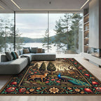 Enchanted Forest Deer and Peacock Tapestry Rug