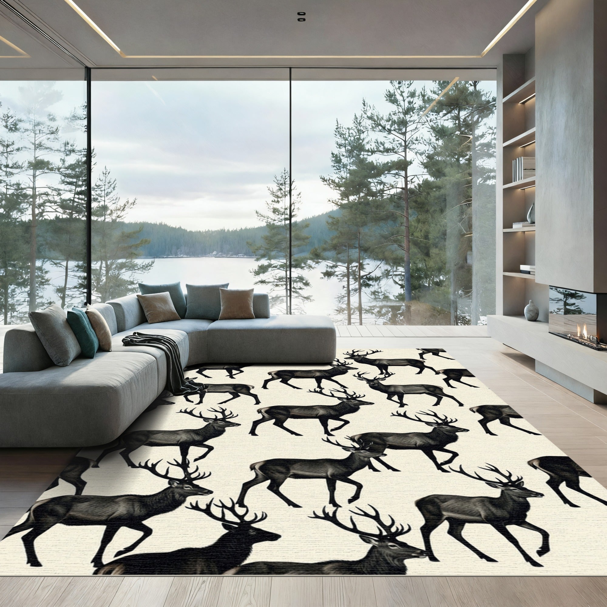 Elegant Monochrome Stags in Nature Rug