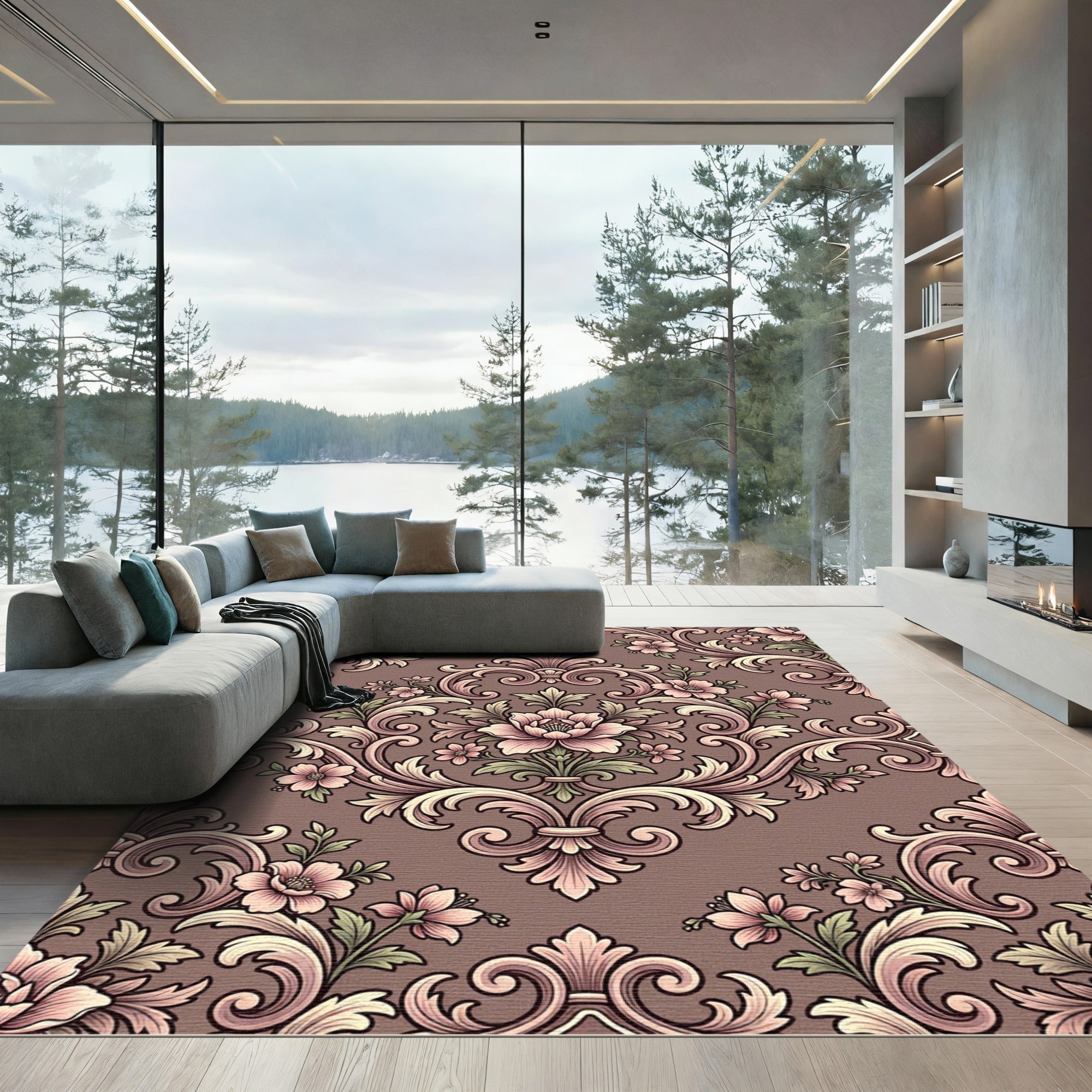Rose Floral Acanthus Scroll Rug