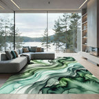 Ethereal Emerald Flowing Abstract Wave Rug