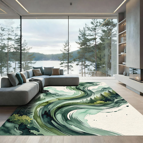 Abstract Forest Swirl Watercolor Landscape Rug