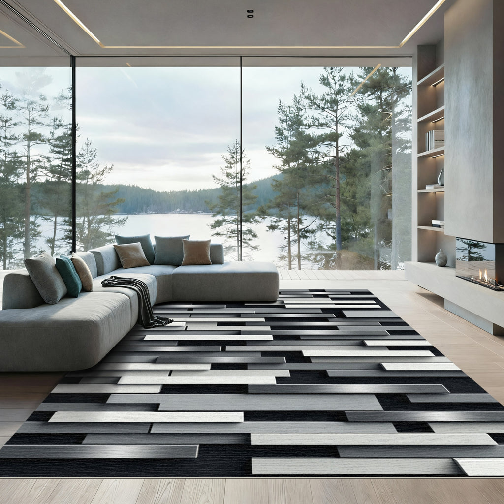 Monochromatic Stacked Horizontal Bars Rug