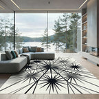 Monochrome Geometric Celestial Starburst Rug
