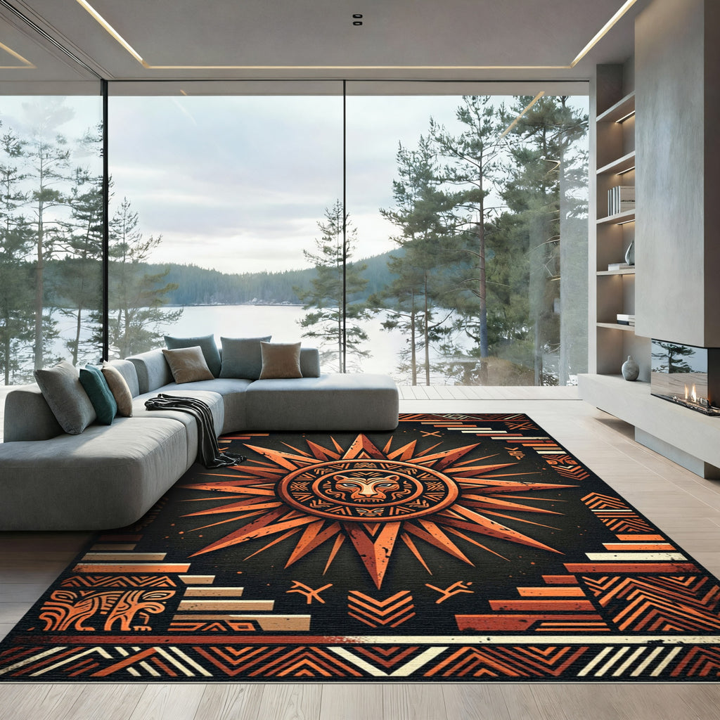 Orange Sun Tribal Folk Art Rug