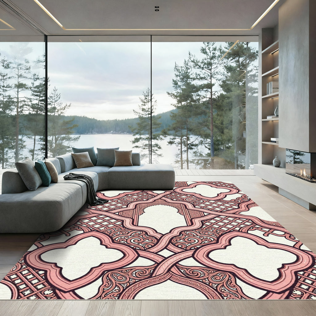 Pink Arabesque Interlocking Lattice Relief Rug