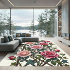 Romantic Pink Rose Floral Trellis Rug