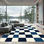 Navy Blue White Checkerboard Squares Rug