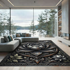 Metallic Silver Lotus Mandala Floral Art Rug