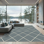 Minimalist Gray Diamond Lattice Grid Rug