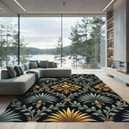 Regal Gold and Emerald Baroque Damask Rug