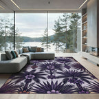 Dark Violet Tropical Palm Botanical Rug