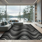 Silver Black Wavy Stripe Illusion Rug