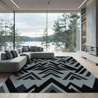 Dark Gray Geometric Mountain Peaks Rug