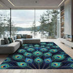 Emerald Teal Gold Peacock Feathers Rug