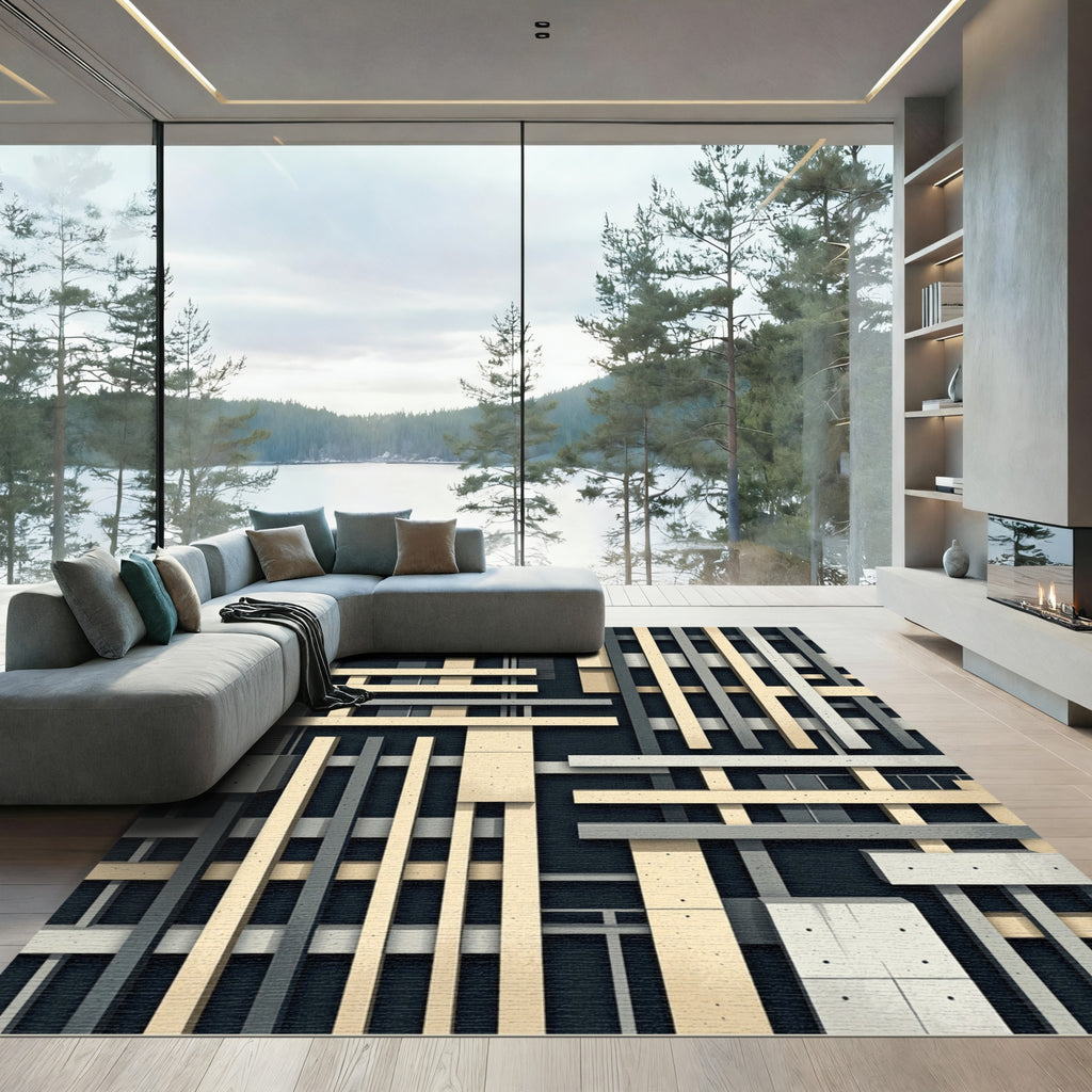 Modern Architectural Neutral Grid Abstract Rug