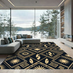 Gold Feather Sun Geometric Art Deco Rug