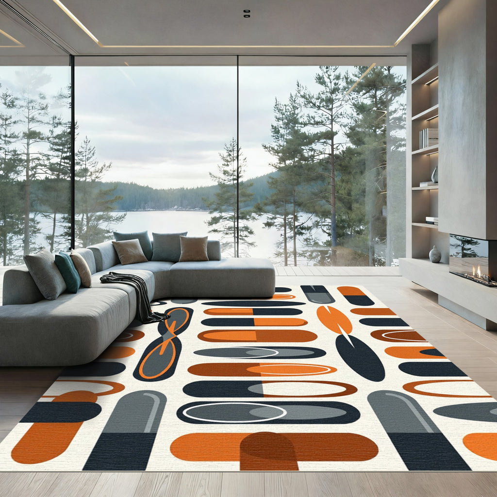 Mid-Century Modern Geometric Burnt Orange Capsule Rug