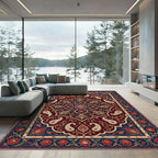 Deep Burgundy Paisley Floral Medallion Rug