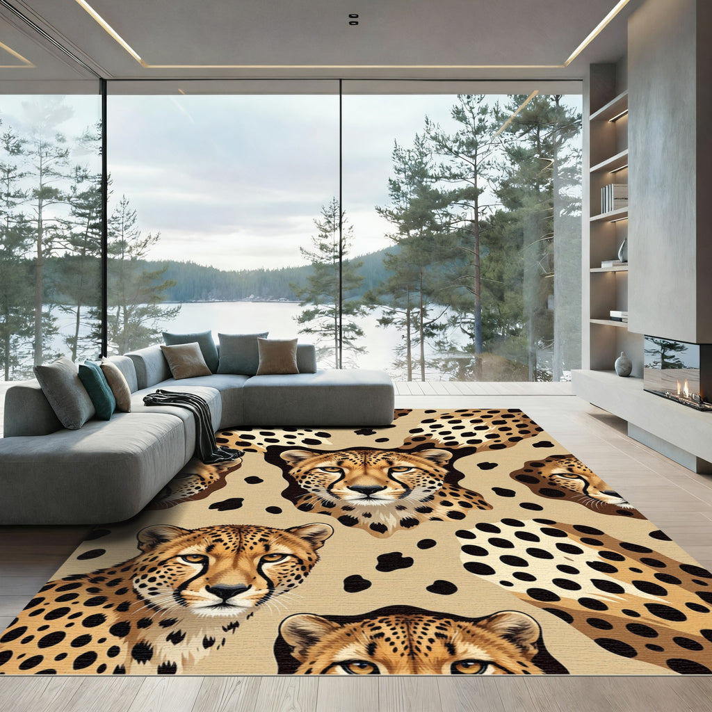 Bold Cheetah Spots Wildlife Medallion Rug