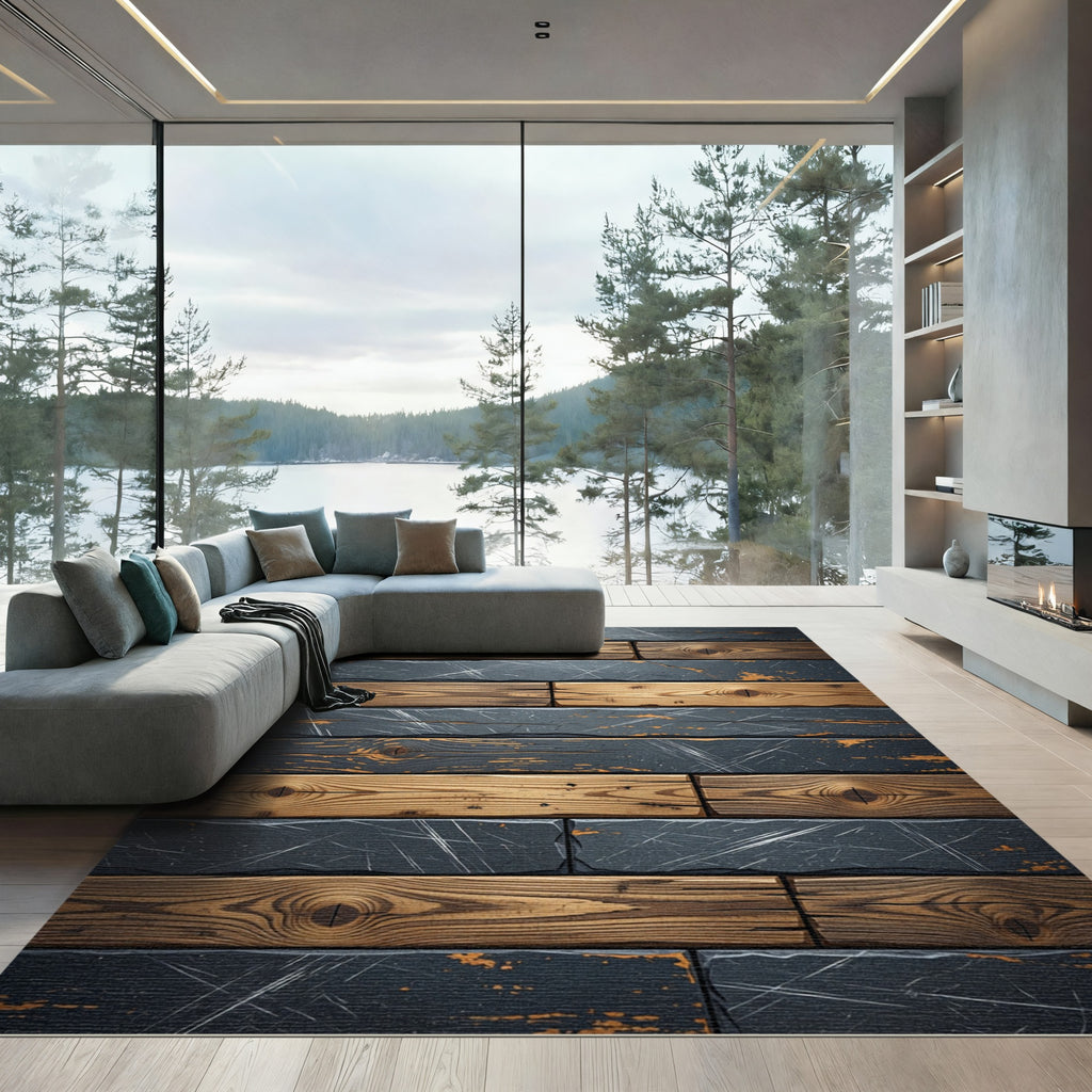 Textured Wood Grain Horizontal Blocks Rug