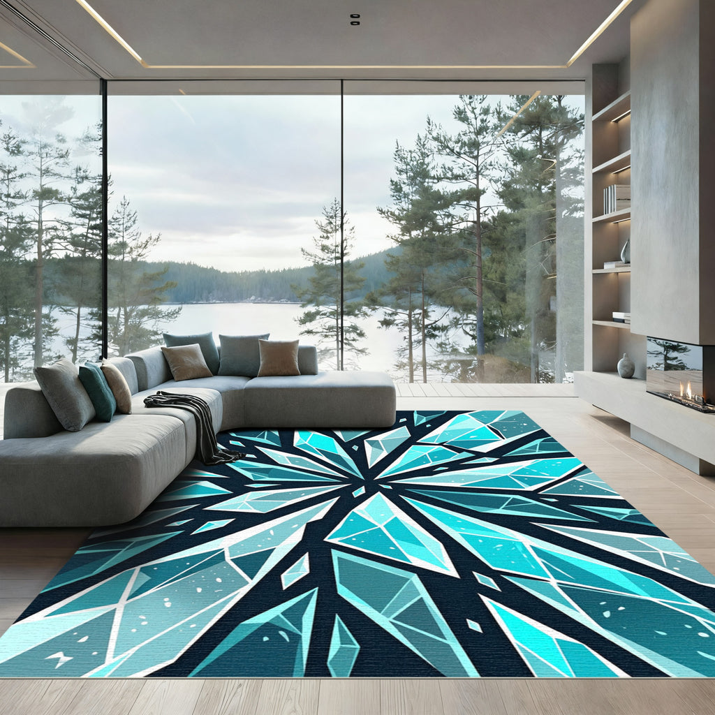 Geometric Cyan Sharded Ice Crystal Rug