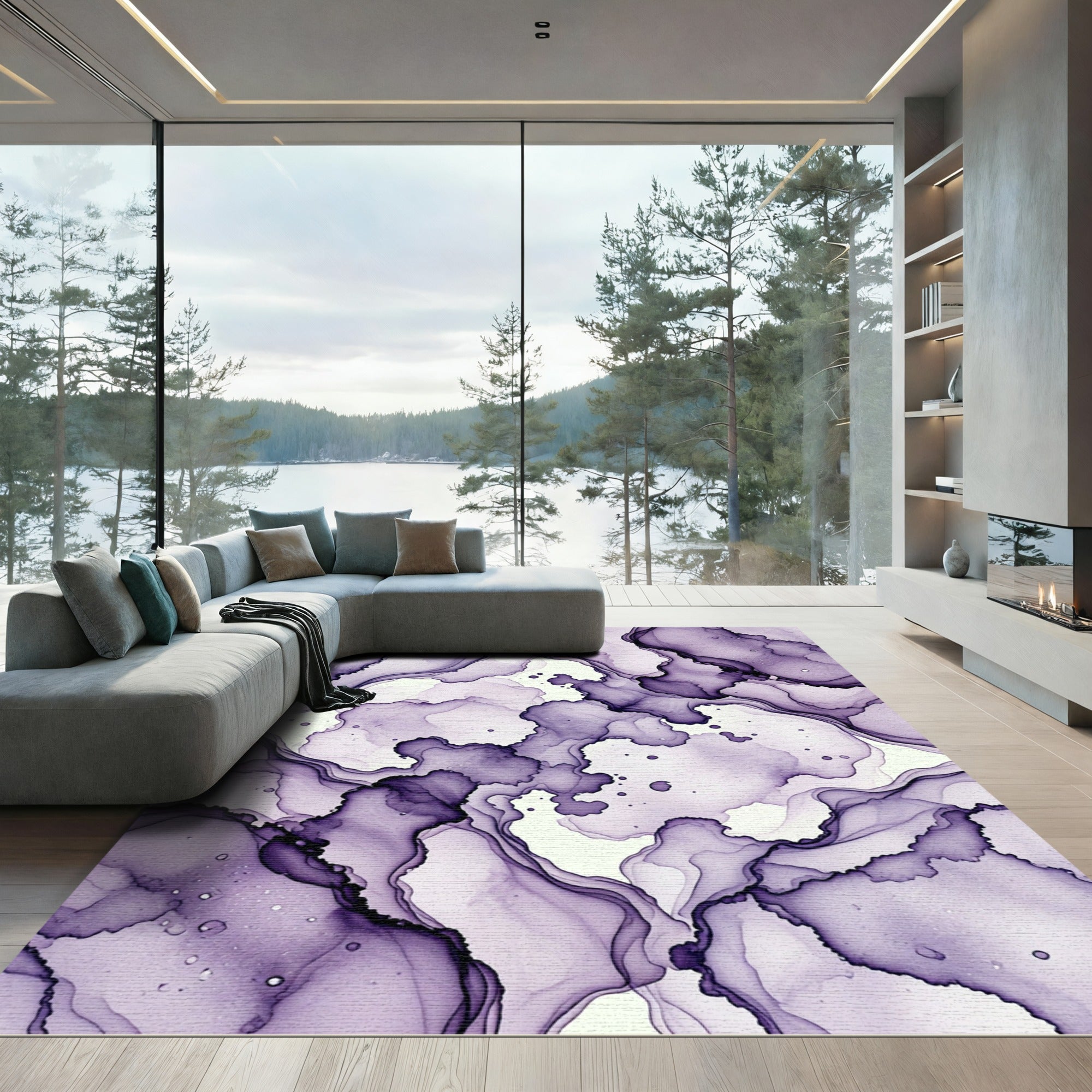 Ethereal Purple Watercolor Abstract Swirl Rug