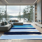 Coastal Blue Brushstroke Horizontal Stripe Rug
