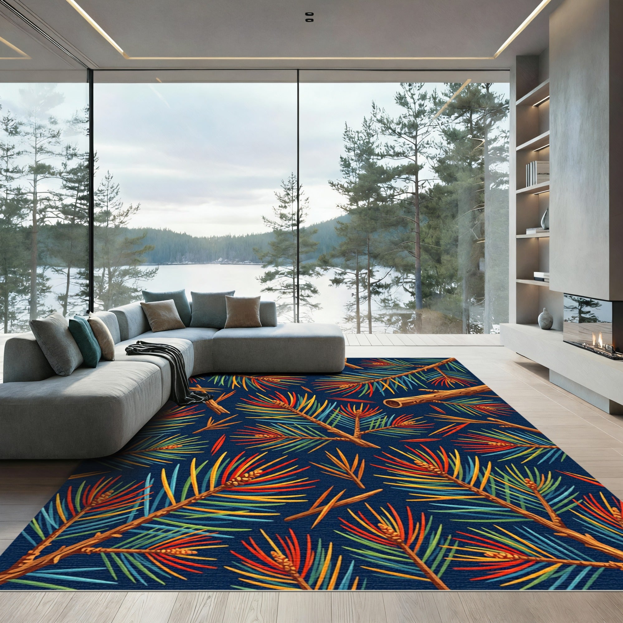 Vibrant Colorful Pine Needle Foliage Rug
