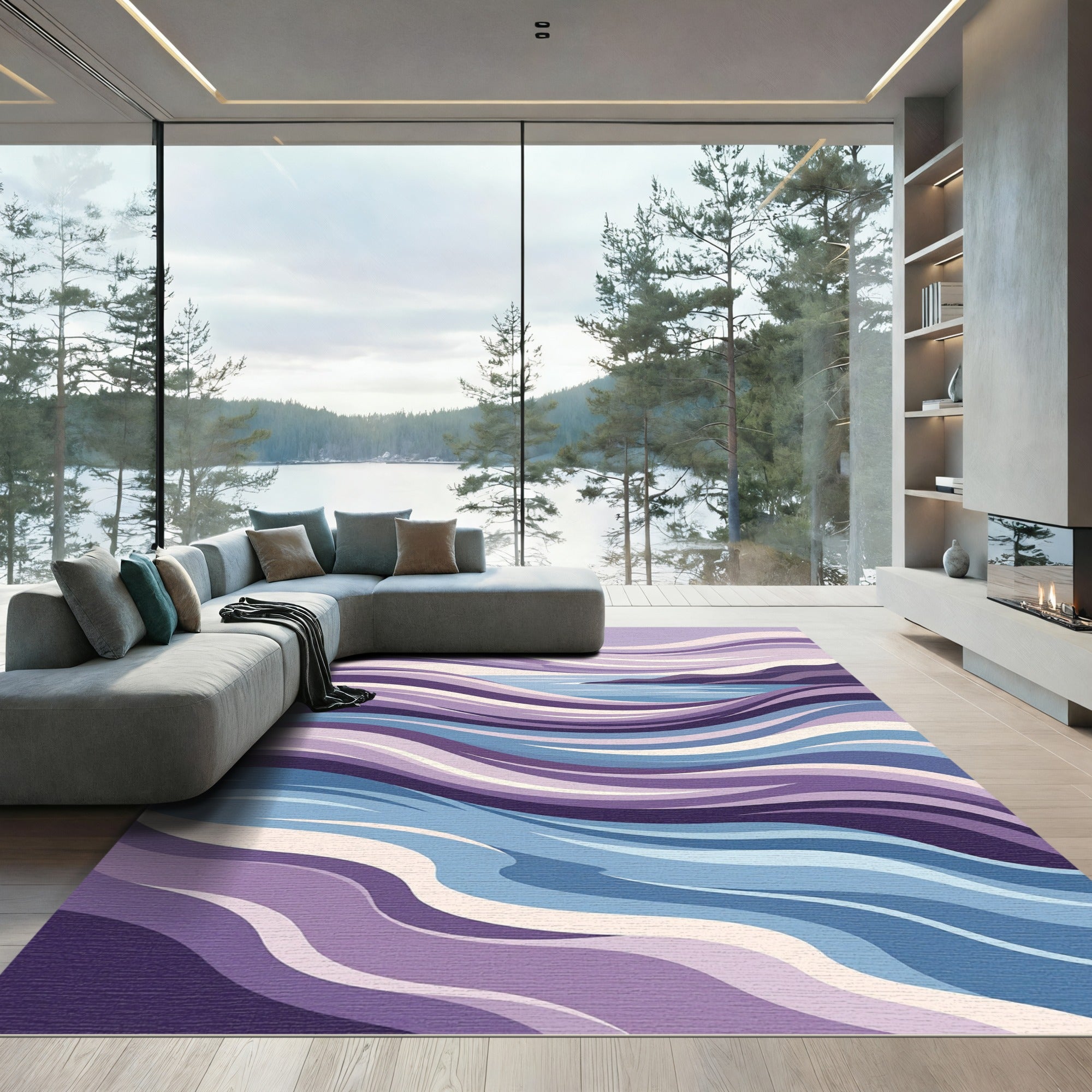 Purple Ocean Waves Abstract Rug