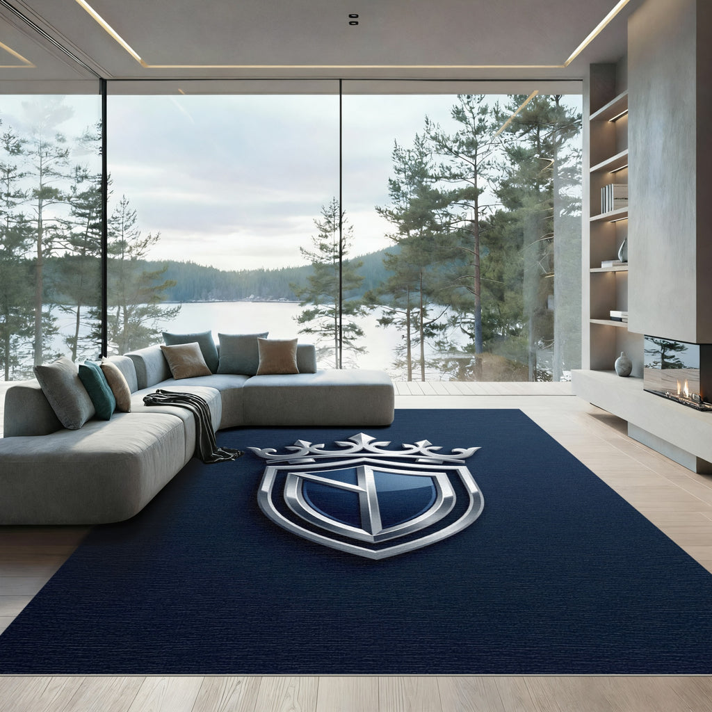 Royal Silver Crest Navy Shield Rug