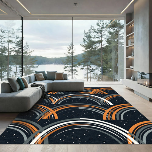 Abstract Burnt Orange Celestial Arc Rug