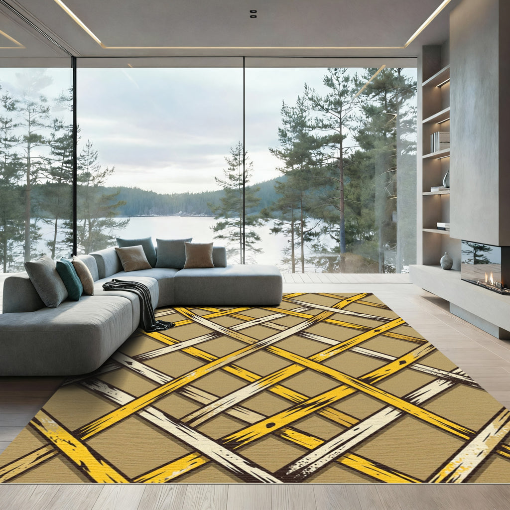 Golden Yellow Intersecting Lattice Rug