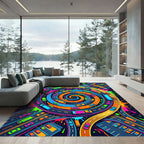 Vibrant Neon Spiral Roadway Pop Art Rug