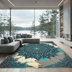 Ornate Teal Flourish Medallion Rug
