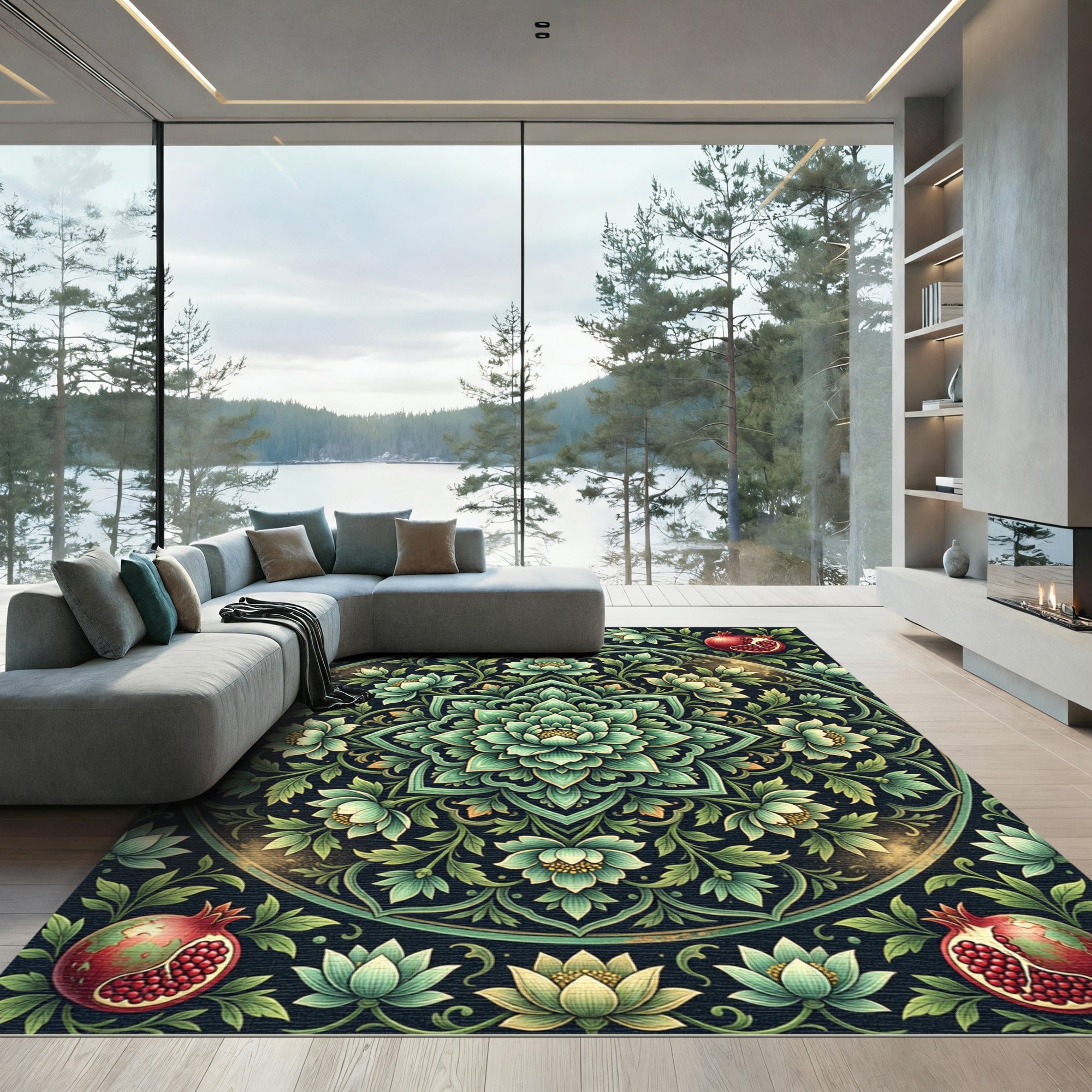 Emerald Lotus Pomegranate Medallion Rug