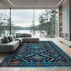 Ornate Teal Celestial Lattice Area Rug