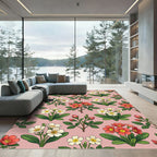 Coral White Flower Garden Repeat Rug