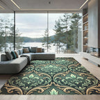 Elegant Green Fleur-de-lis Damask Ornament Rug