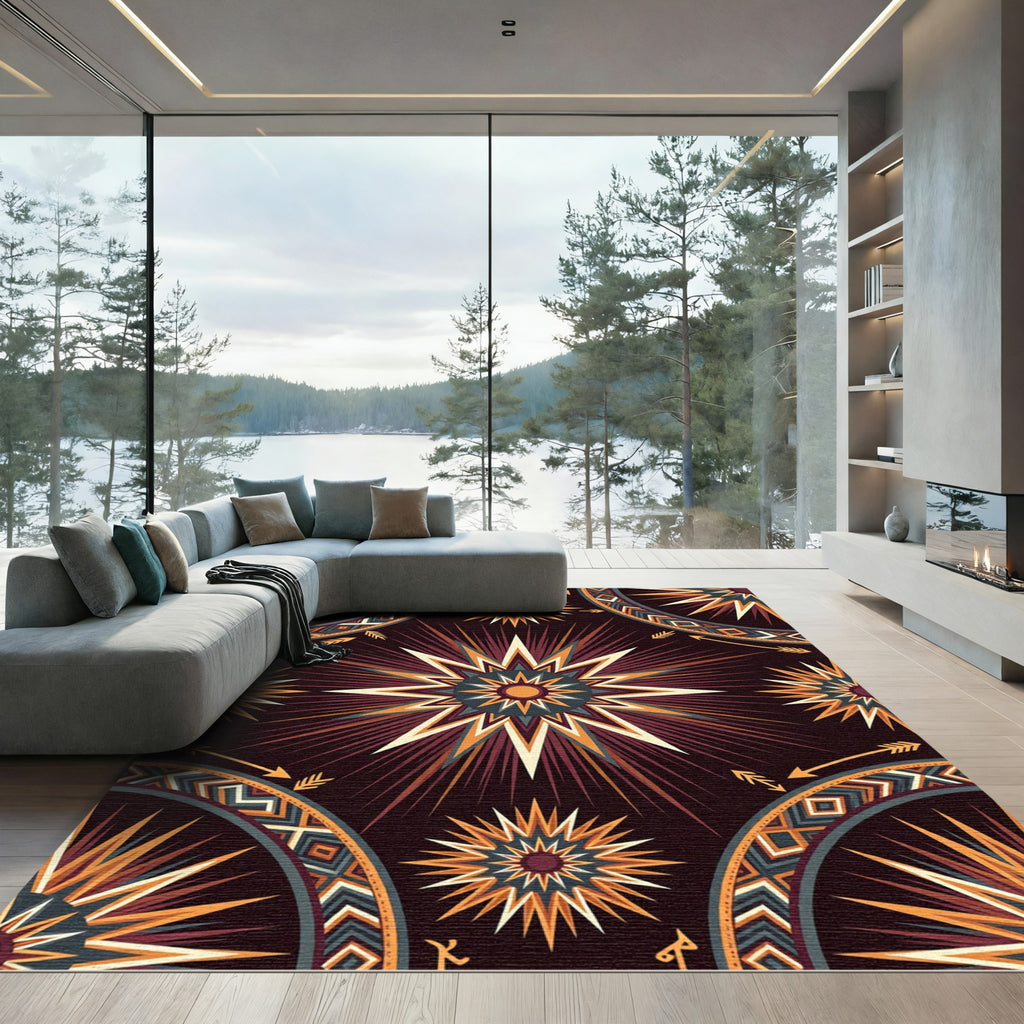 Celestial Starburst Geometric Earth Tone Rug