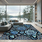 Elegant Navy Blue Rose Mandala Rug