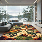 Prehistoric Volcanic Dinosaur Lava Landscape Scene Rug