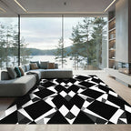 Modern Black White Geometric Diamond Rug