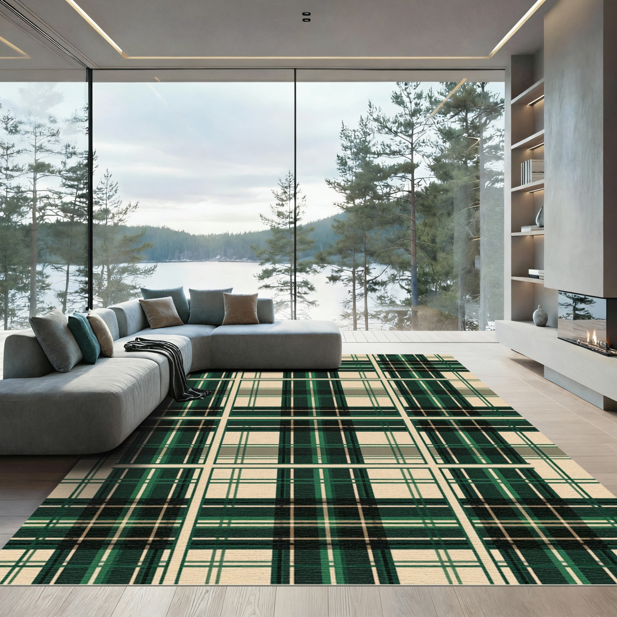 Emerald Green Forest Plaid Checkered Rug