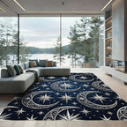 Celestial Silver Moon and Star Navy Rug